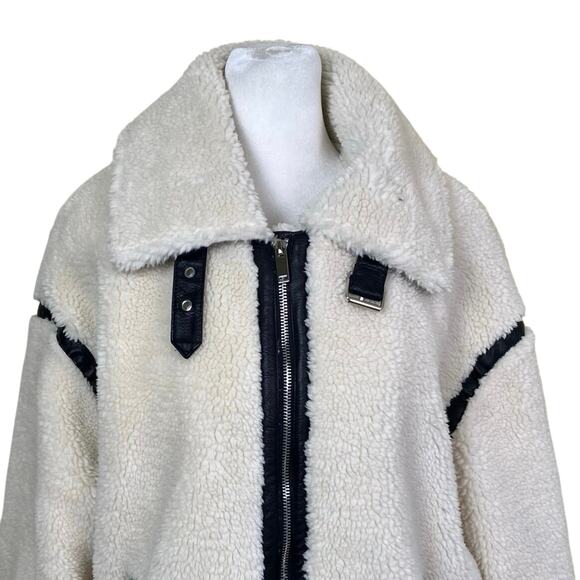 Copperose /Nasty Gal/ S-M Teddy Faux-Sherpa Aviator Jacket W Contrast Piping - Picture 4 of 16